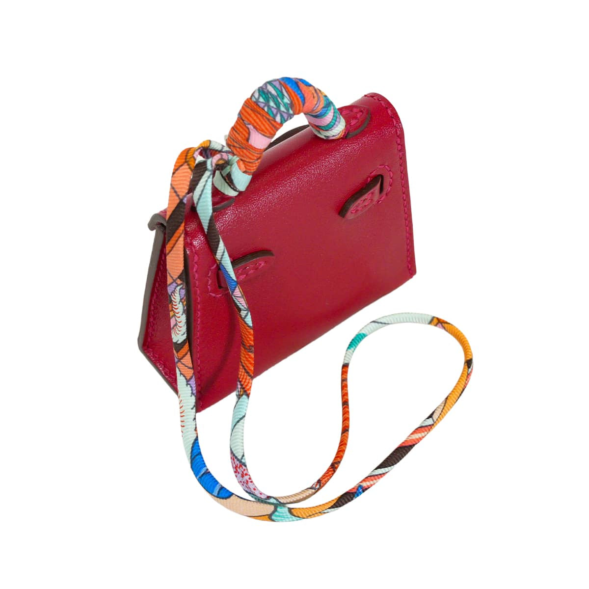 HERMES bag charm Kelly Twilly Rouge Vif Veau Tadelakt Silver HW Stamp Y[ALMOST NEW][Authentic]