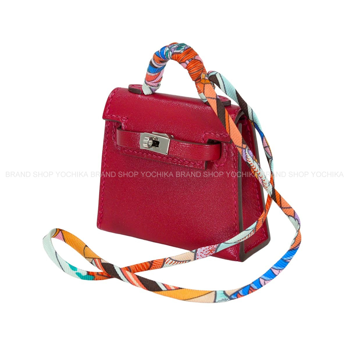 HERMES bag charm Kelly Twilly Rouge Vif Veau Tadelakt Silver HW Stamp Y[ALMOST NEW][Authentic]