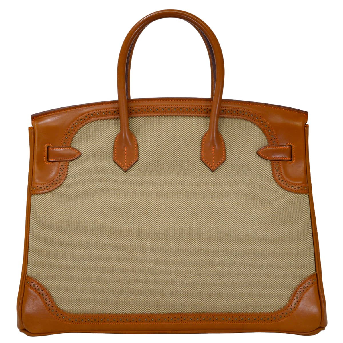 [Pre-loved] HERMES Handbag Birkin35 Ghillies Fauve/Ecru Veau Barenia/Toile H Mat Silver HW Stamp □Q[LIKE NEW][Authentic]