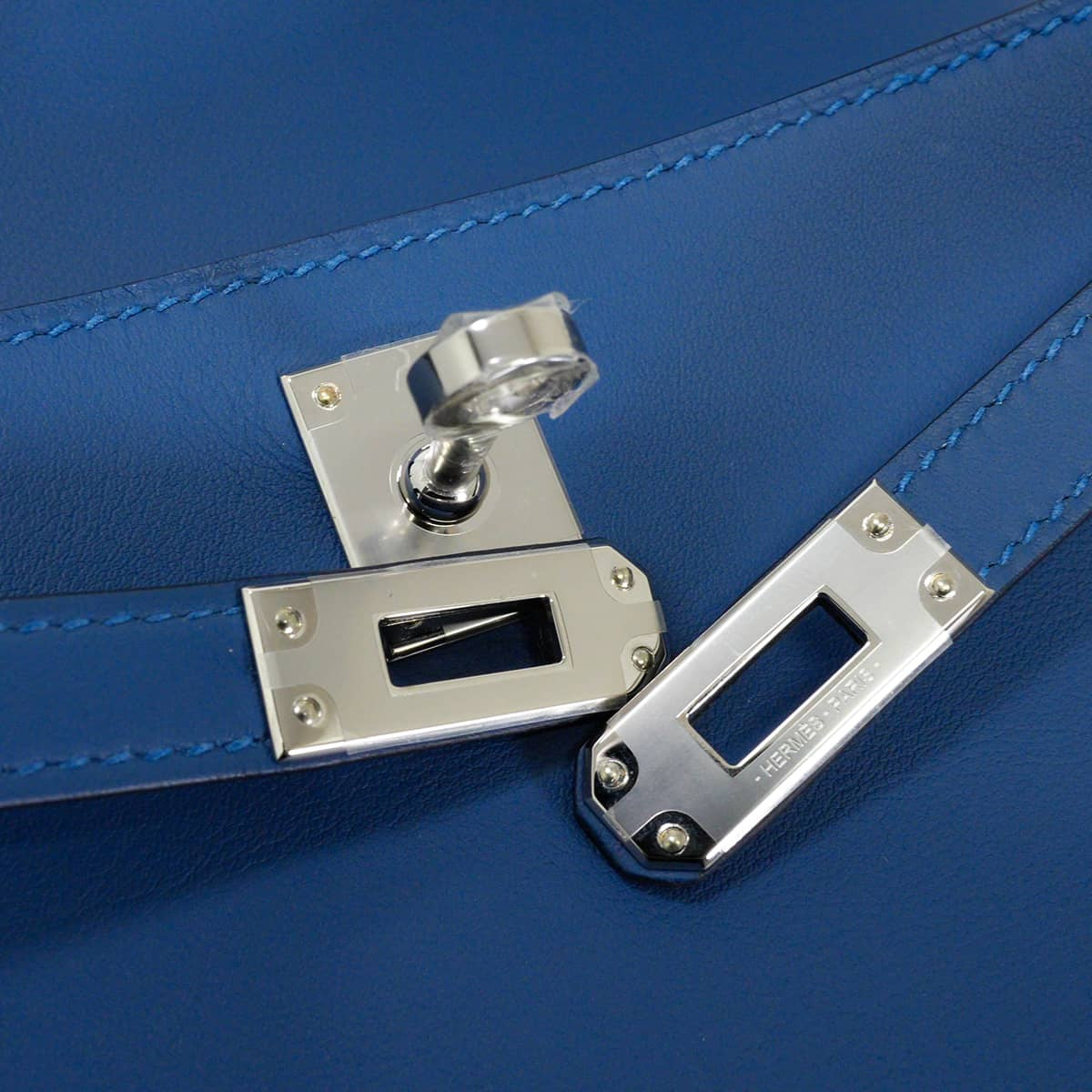 [Pre-loved] HERMES Handbag Pochette Kelly Blue Tie Veau Swift Silver HW Stamp K[LIKE NEW][Authentic]