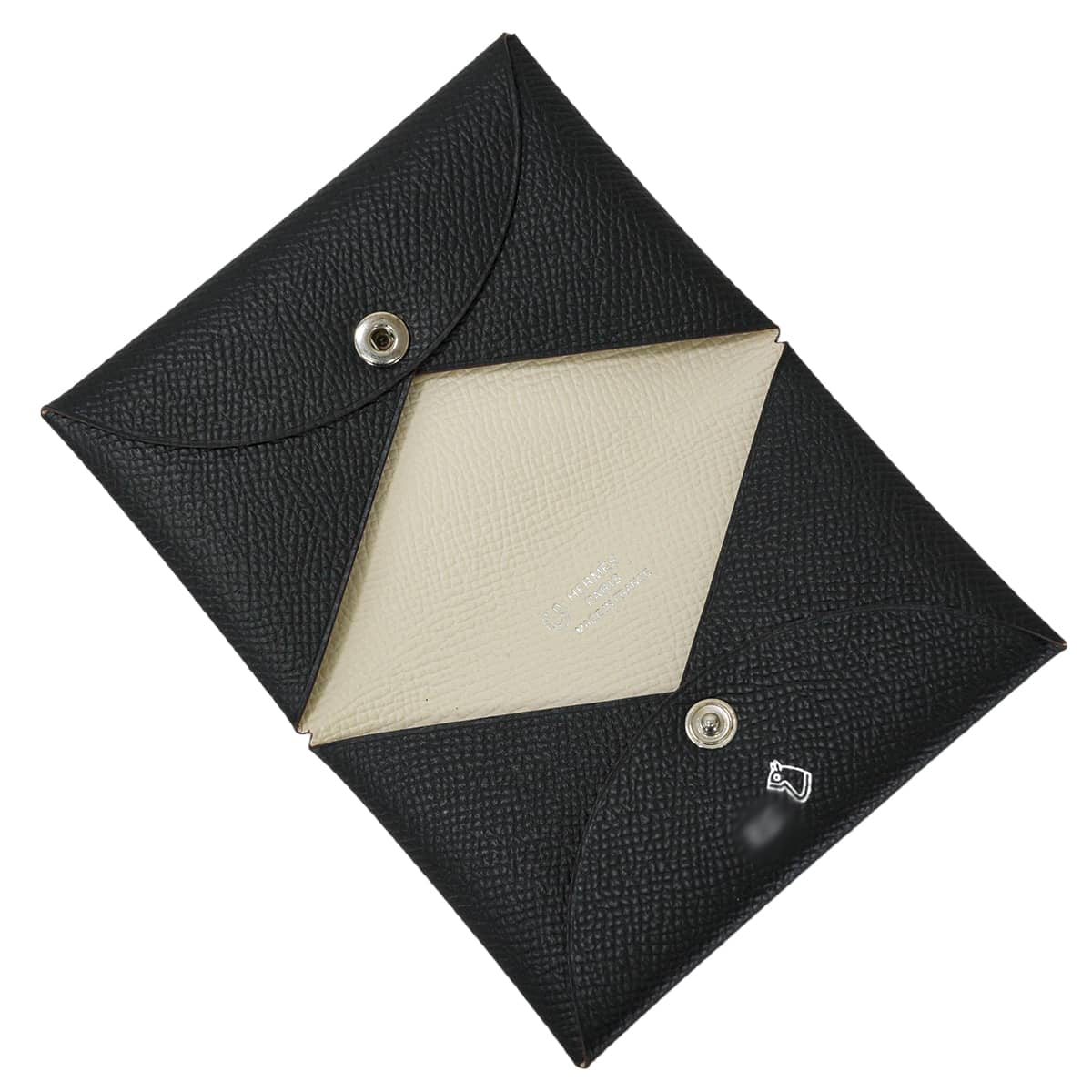 HERMES card holder Calvi Special order HSS with initials Noir (Black)/Craie Veau Epsom Silver HW Stamp Z[EXCELLENT][Authentic]