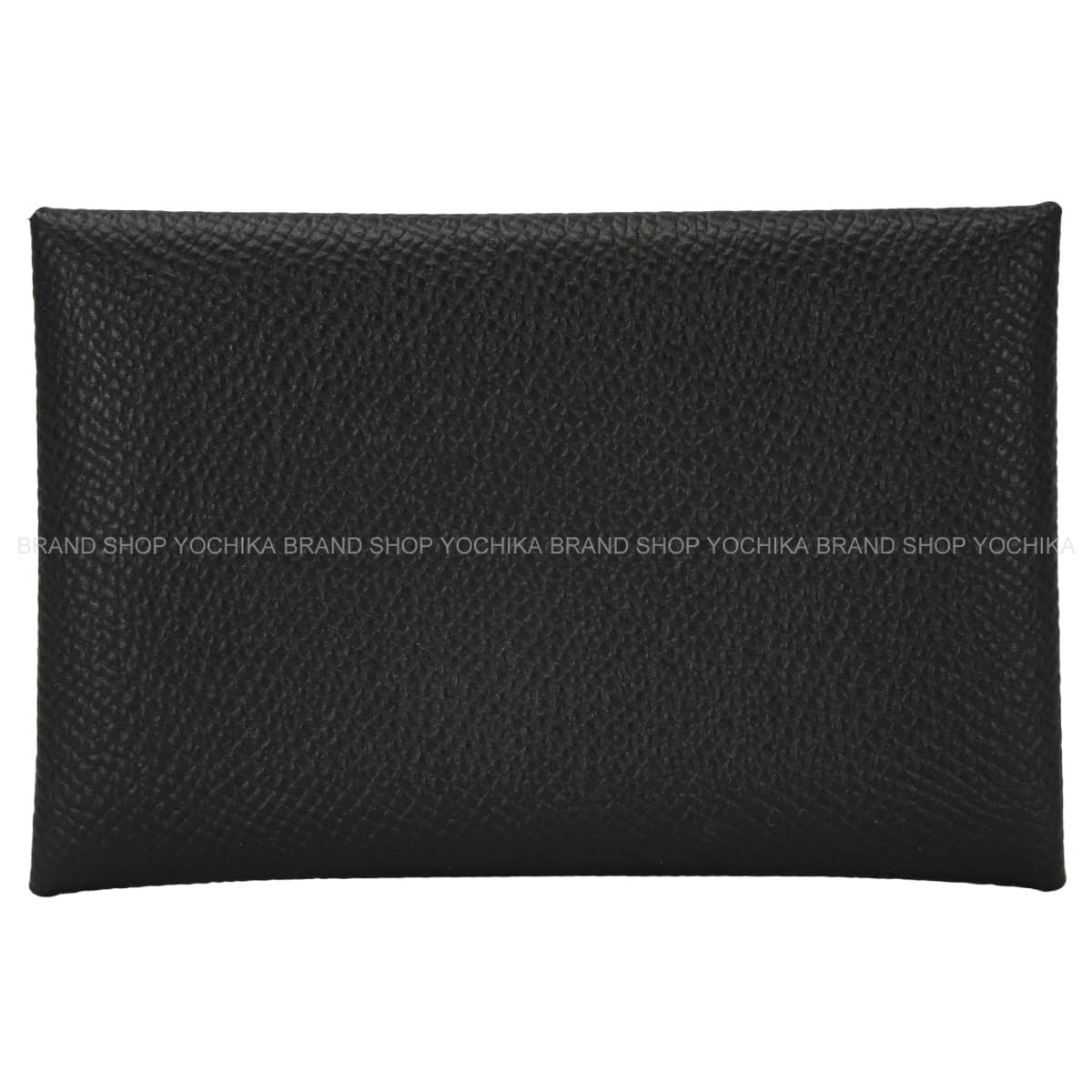 HERMES card holder Calvi Special order HSS with initials Noir (Black)/Craie Veau Epsom Silver HW Stamp Z[EXCELLENT][Authentic]