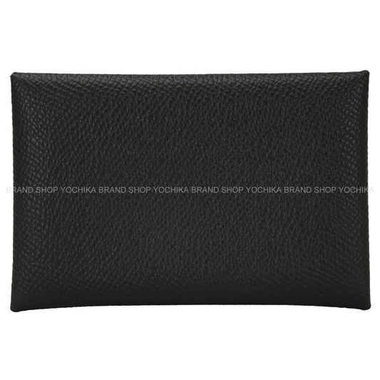 HERMES card holder Calvi Special order HSS with initials Noir (Black)/Craie Veau Epsom Silver HW Stamp Z[EXCELLENT][Authentic]