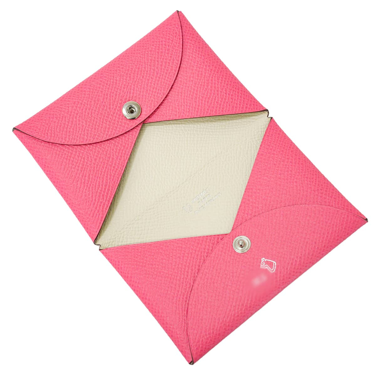 HERMES card holder Calvi Special order HSS with initials Rose Azalee/Craie Veau Epsom Silver HW Stamp Y[EXCELLENT][Authentic]