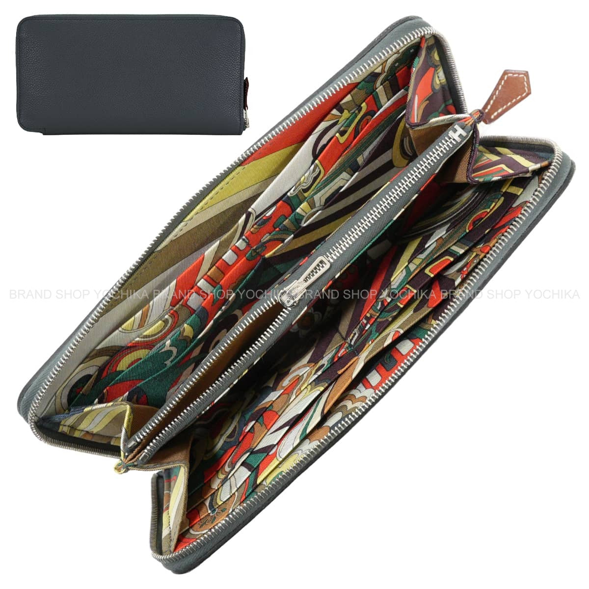 [Pre-loved] HERMES long wallet Azap Silk'in Long Faubourg Rainbow Gris Misty/Beige Marfa Evercolor/Veau Barenia/Silk Silver HW Stamp W[LIKE NEW][Authentic]