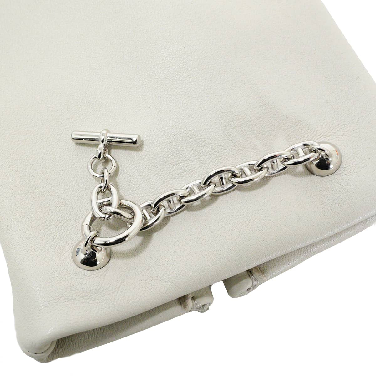 HERMES glove Bonnie Special order HSS with Initials #7.5 Craie Agneau Milo Silver HW[EXCELLENT][Authentic]