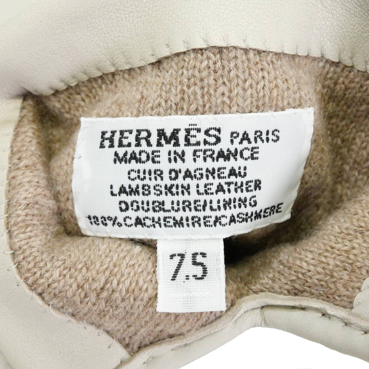 HERMES glove Bonnie Special order HSS with Initials #7.5 Craie Agneau Milo Silver HW[EXCELLENT][Authentic]