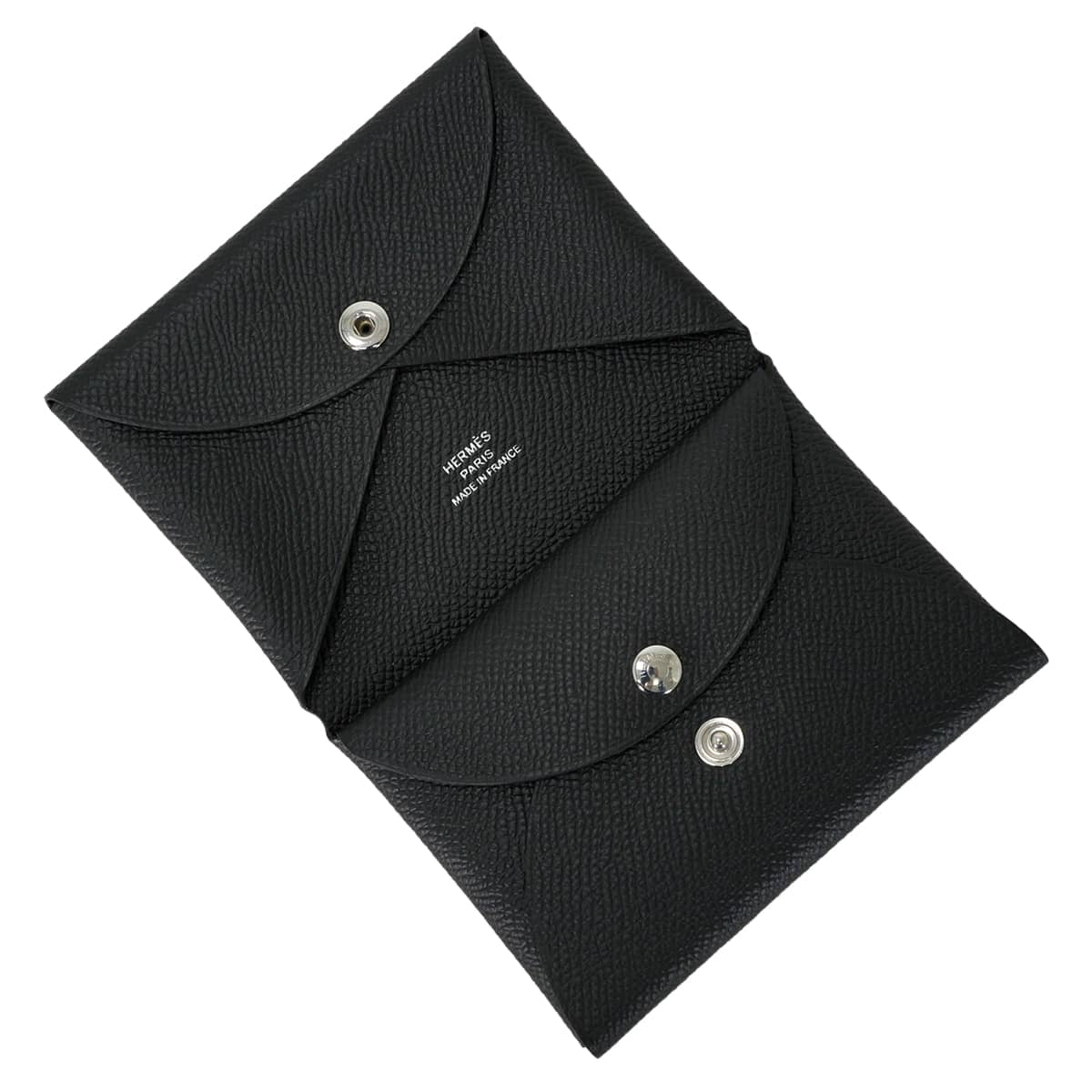 HERMES card holder Calvi Duo Noir (Black) Veau Epsom Silver HW Stamp W[EXCELLENT][Authentic]