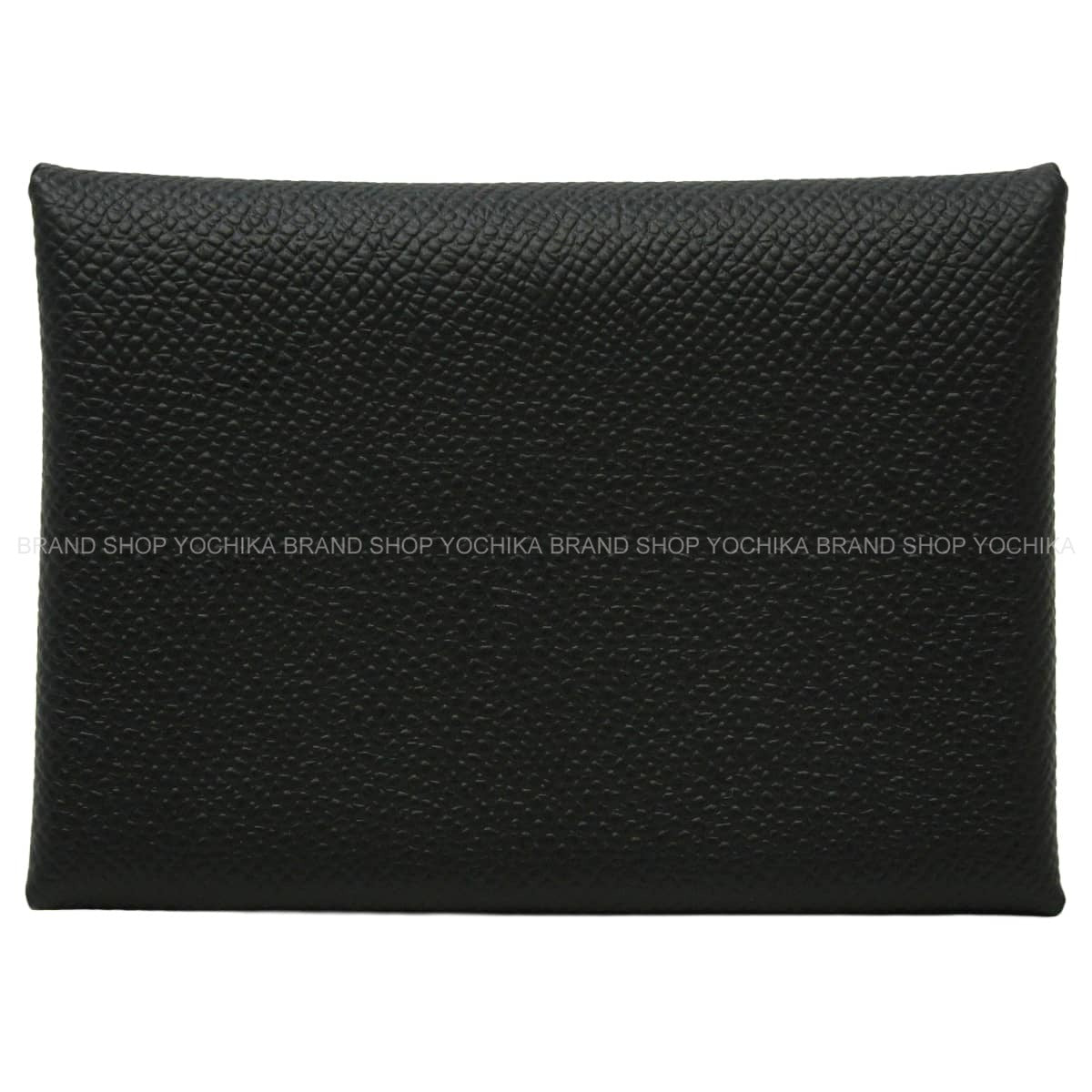 HERMES card holder Calvi Duo Noir (Black) Veau Epsom Silver HW Stamp W[EXCELLENT][Authentic]