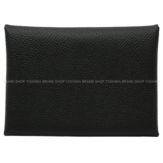 HERMES card holder Calvi Duo Noir (Black) Veau Epsom Silver HW Stamp W[EXCELLENT][Authentic]