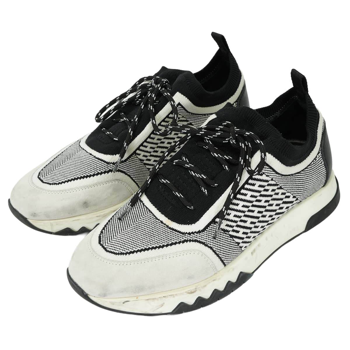 [Pre-loved] 2020SS HERMES sneakers C-Addict Women's Knit Noir (Black)/Blanc (White) #36.5[USED SA][Authentic]