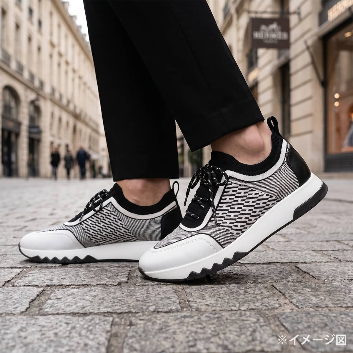 [Pre-loved] 2020SS HERMES sneakers C-Addict Women's Knit Noir (Black)/Blanc (White) #36.5[USED SA][Authentic]