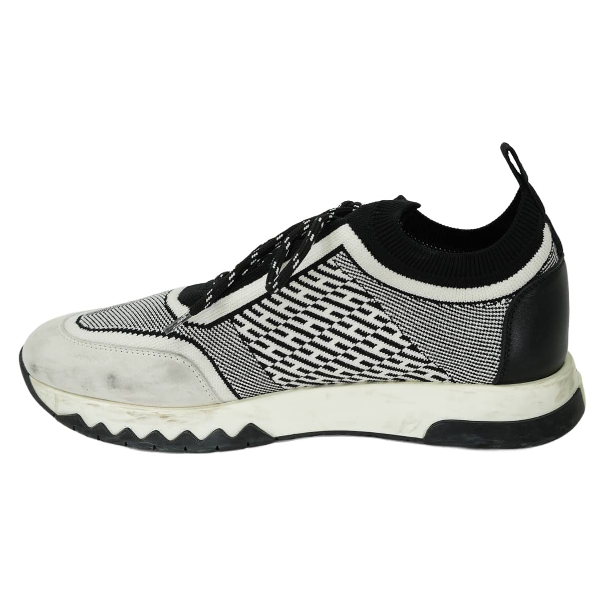 [Pre-loved] 2020SS HERMES sneakers C-Addict Women's Knit Noir (Black)/Blanc (White) #36.5[USED SA][Authentic]
