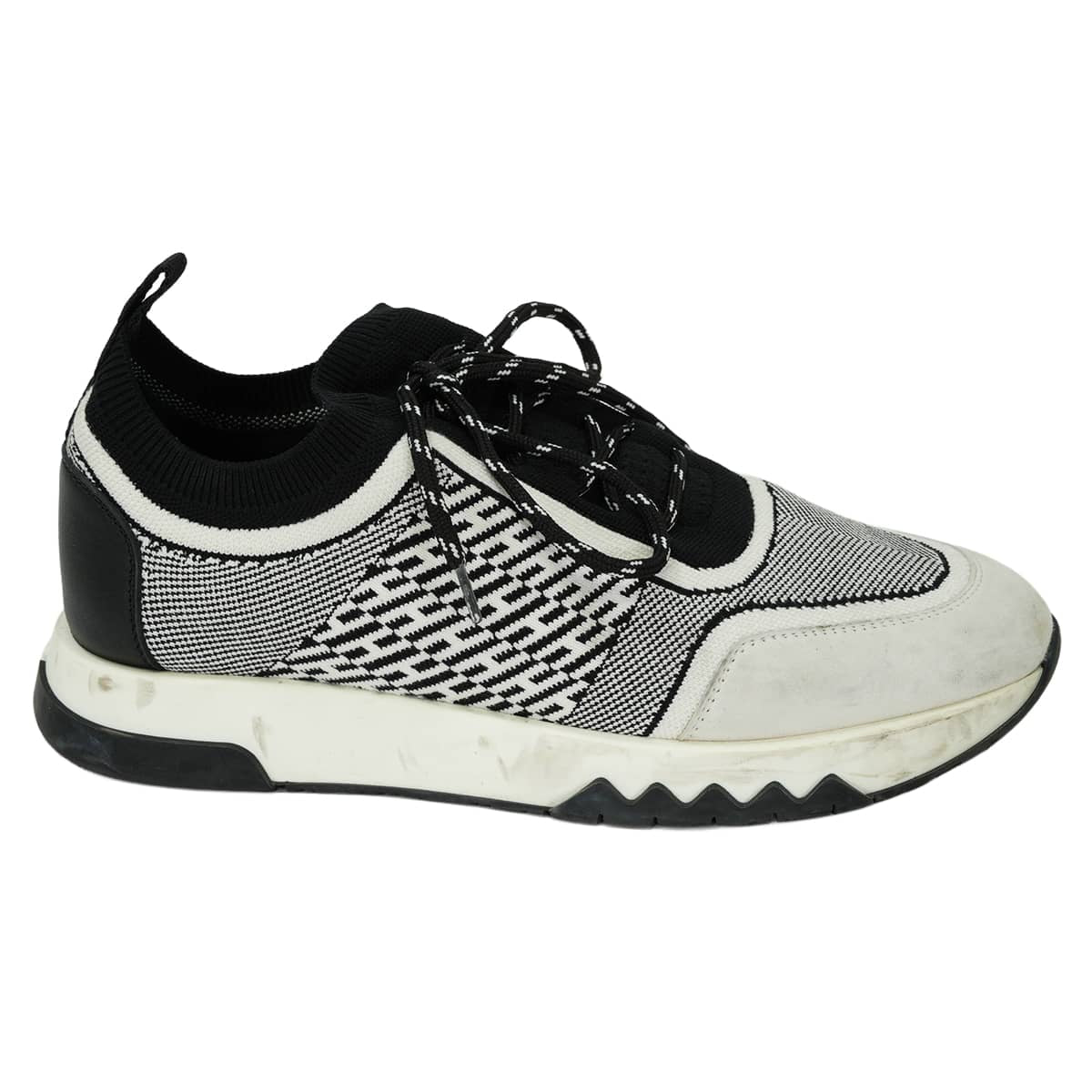 [Pre-loved] 2020SS HERMES sneakers C-Addict Women's Knit Noir (Black)/Blanc (White) #36.5[USED SA][Authentic]