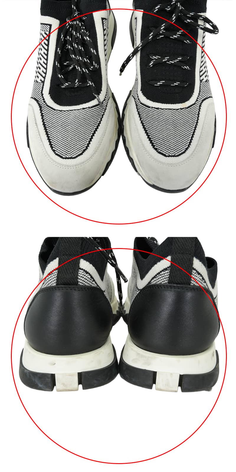[Pre-loved] 2020SS HERMES sneakers C-Addict Women's Knit Noir (Black)/Blanc (White) #36.5[USED SA][Authentic]