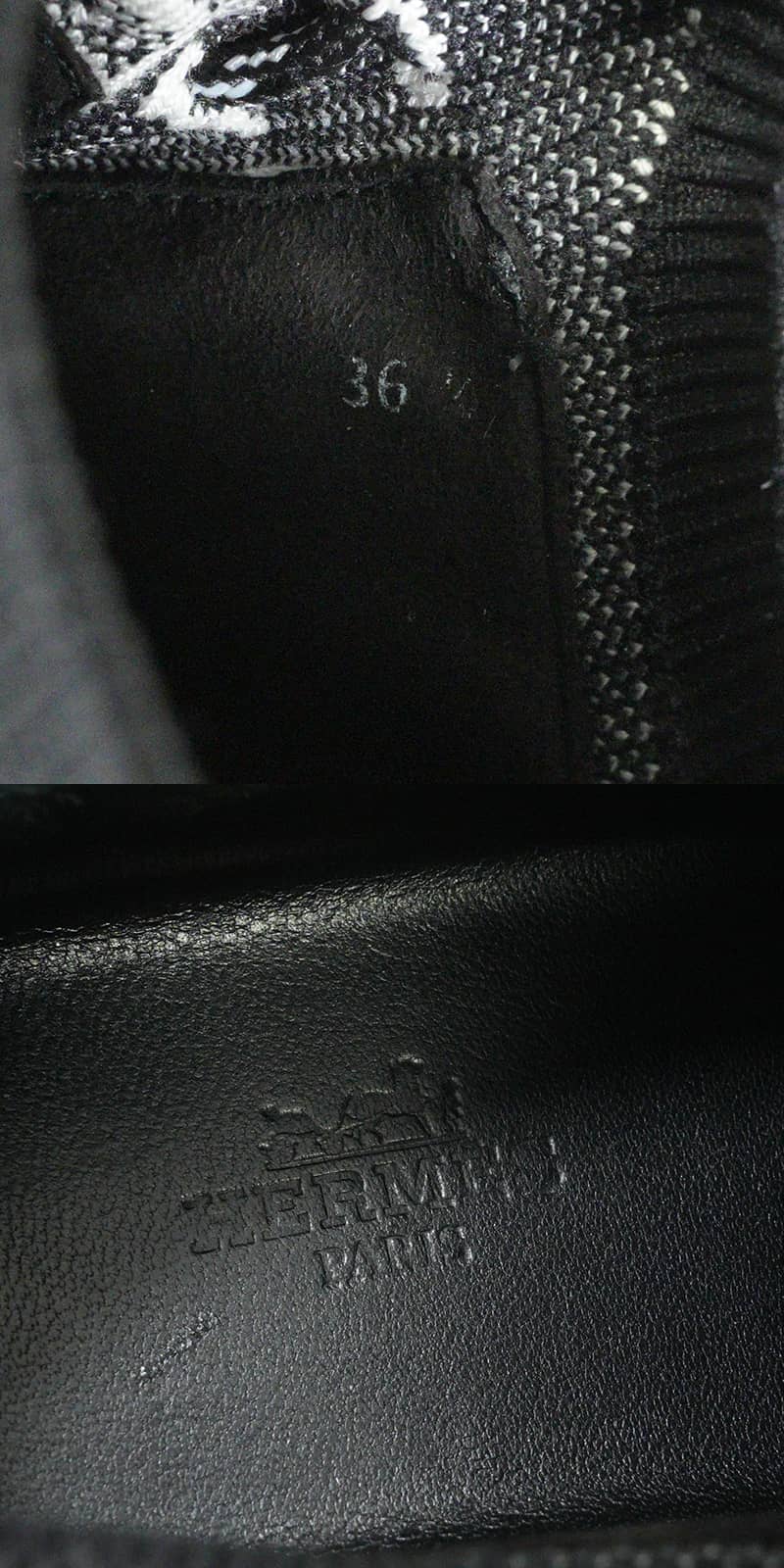 [Pre-loved] 2020SS HERMES sneakers C-Addict Women's Knit Noir (Black)/Blanc (White) #36.5[USED SA][Authentic]