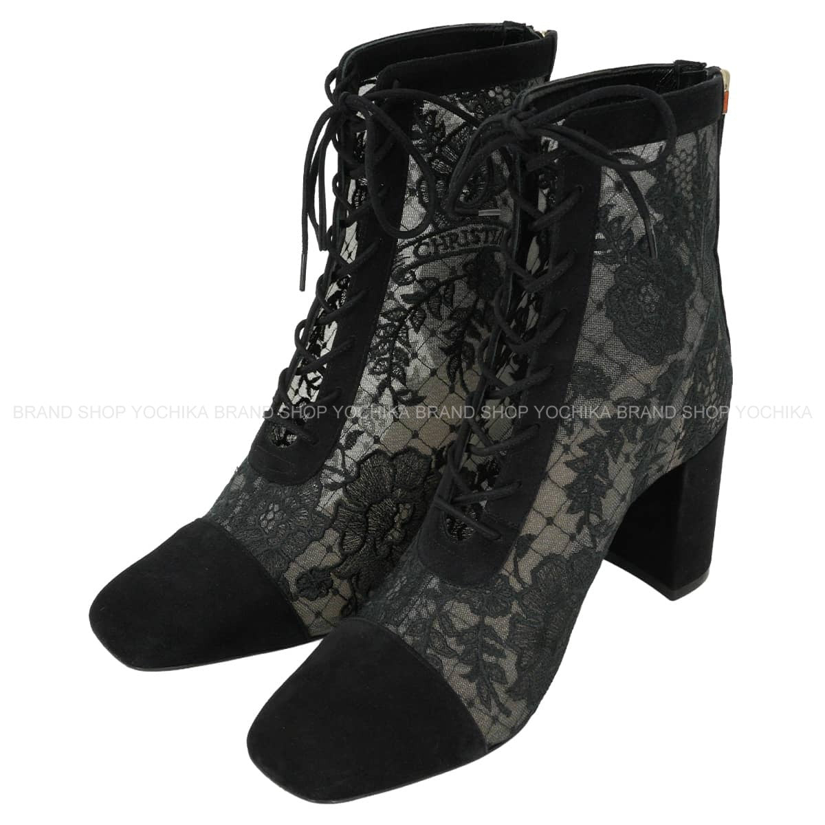 [Pre-loved] Dior boots Short Naughtily-D Noir (Black) Technical fabric/Cotton/Suede goatskin #36.5 Silver HW KDI952ROY_S900[LIKE NEW][Authentic]