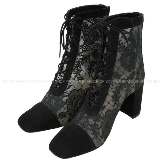 [Pre-loved] Dior boots Short Naughtily-D Noir (Black) Technical fabric/Cotton/Suede goatskin #36.5 Silver HW KDI952ROY_S900[LIKE NEW][Authentic]