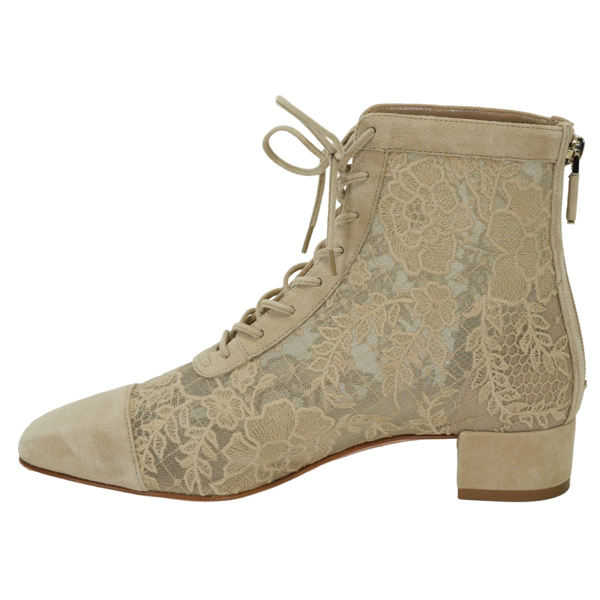 [Pre-loved] Dior boots Short Naughtily-D Beige Technical fabric/Cotton/Suede goatskin 36.5 Silver HW KDI850ROY[LIKE NEW][Authentic]