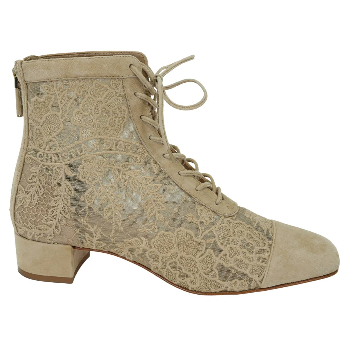 [Pre-loved] Dior boots Short Naughtily-D Beige Technical fabric/Cotton/Suede goatskin 36.5 Silver HW KDI850ROY[LIKE NEW][Authentic]