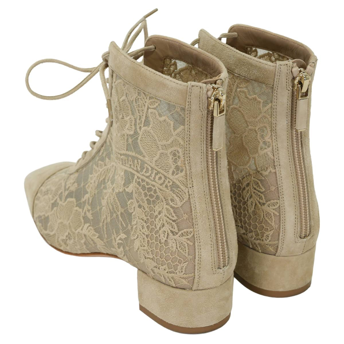 [Pre-loved] Dior boots Short Naughtily-D Beige Technical fabric/Cotton/Suede goatskin 36.5 Silver HW KDI850ROY[LIKE NEW][Authentic]
