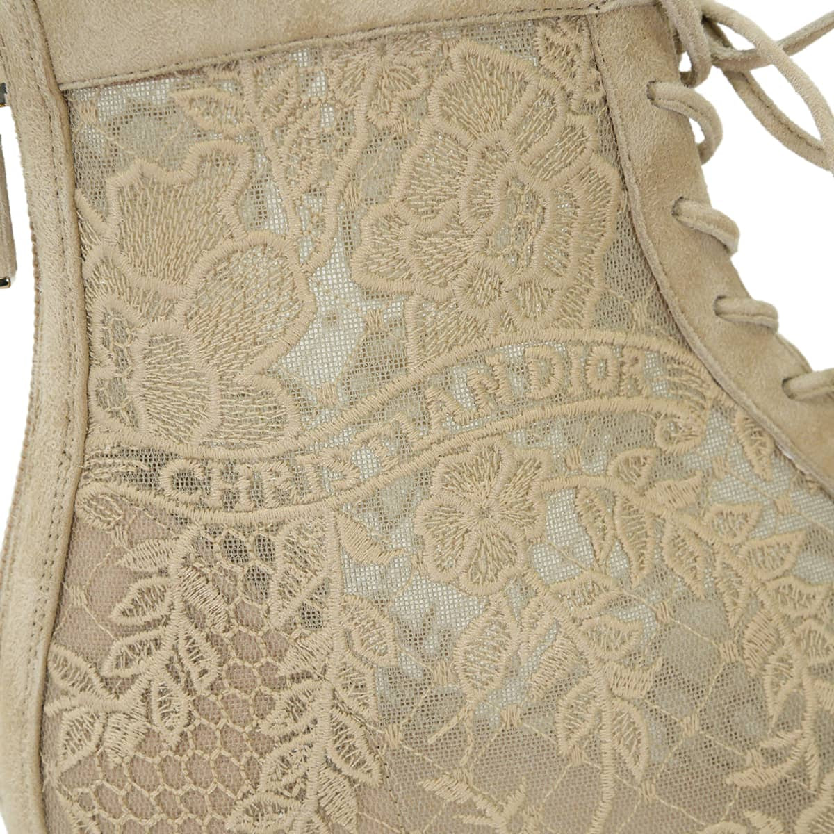 [Pre-loved] Dior boots Short Naughtily-D Beige Technical fabric/Cotton/Suede goatskin 36.5 Silver HW KDI850ROY[LIKE NEW][Authentic]