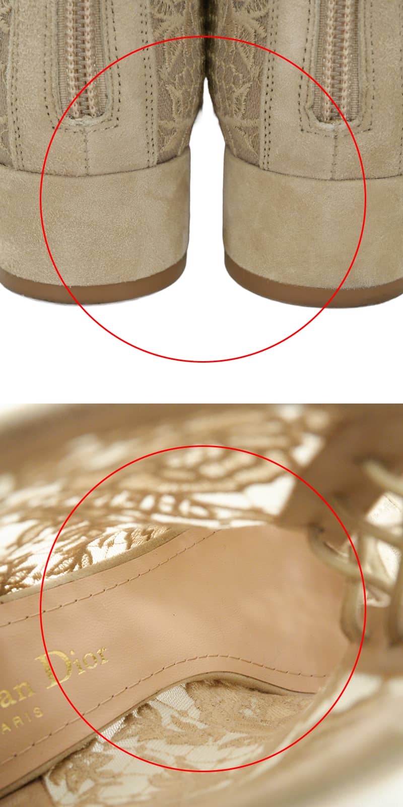 [Pre-loved] Dior boots Short Naughtily-D Beige Technical fabric/Cotton/Suede goatskin 36.5 Silver HW KDI850ROY[LIKE NEW][Authentic]