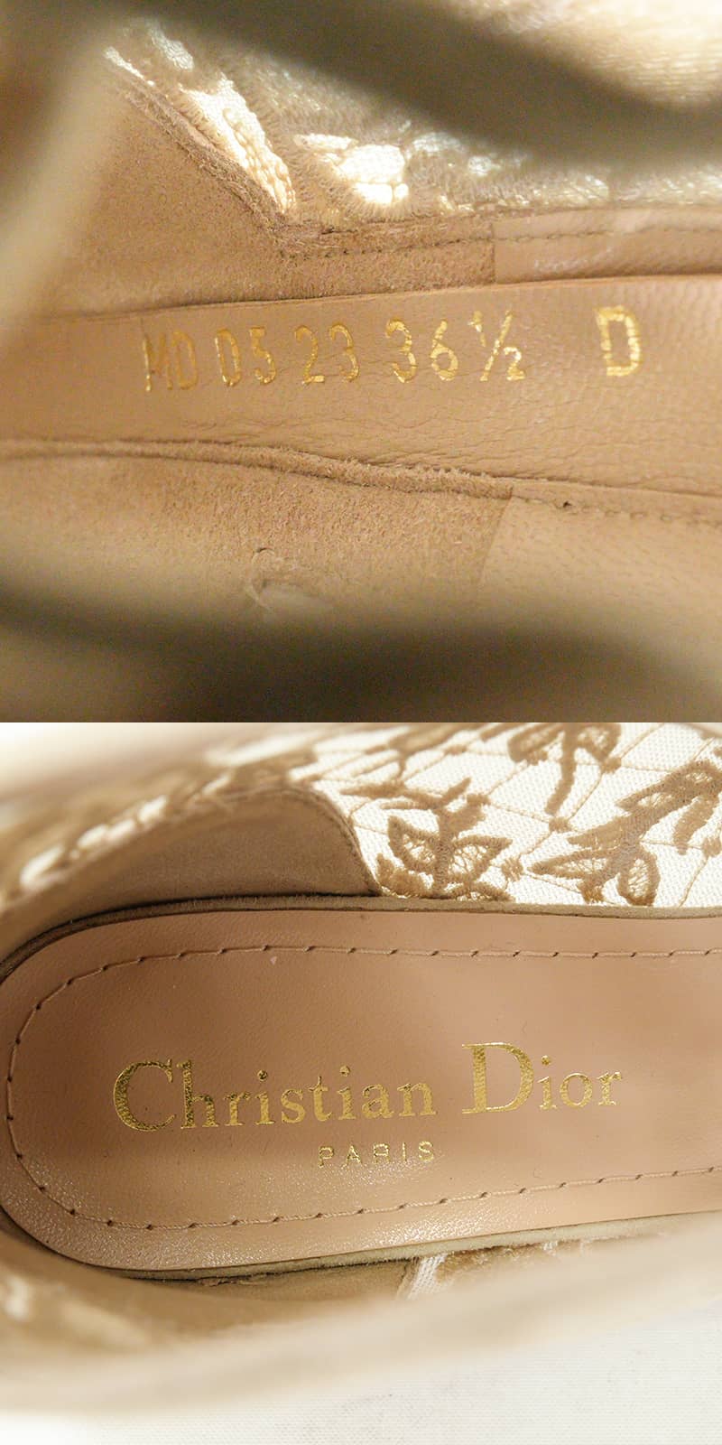 [Pre-loved] Dior boots Short Naughtily-D Beige Technical fabric/Cotton/Suede goatskin 36.5 Silver HW KDI850ROY[LIKE NEW][Authentic]