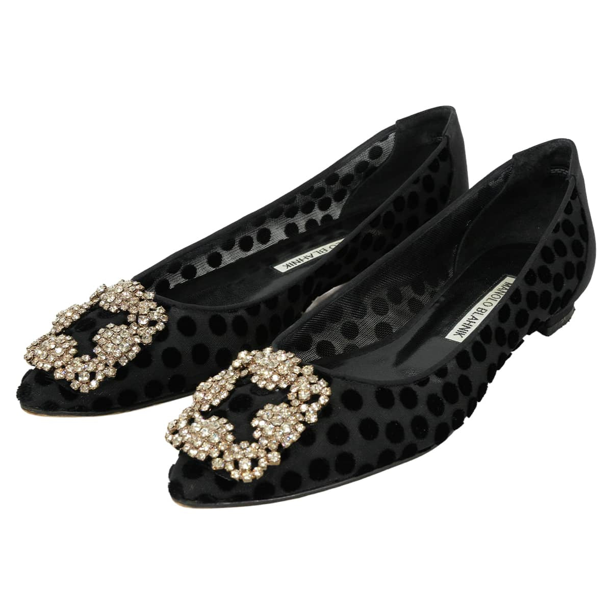 [Pre-loved] MANOLO BLAHNIK pumps Flat shoes Dot Hangisi Noir (Black) #36[LIKE NEW][Authentic]