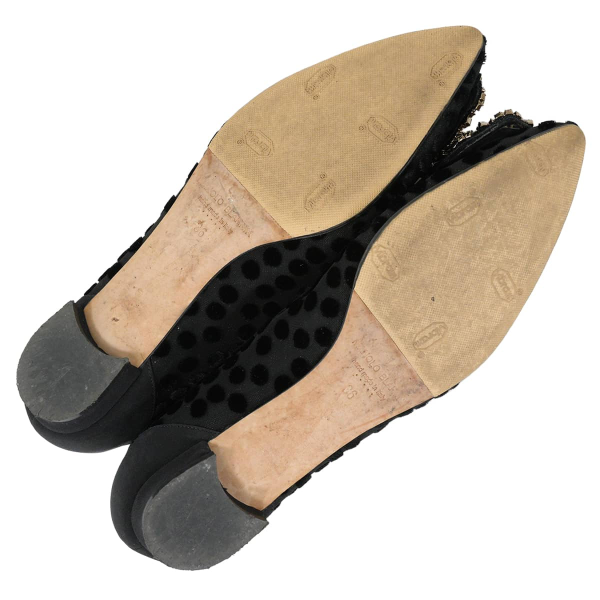 [Pre-loved] MANOLO BLAHNIK pumps Flat shoes Dot Hangisi Noir (Black) #36[LIKE NEW][Authentic]