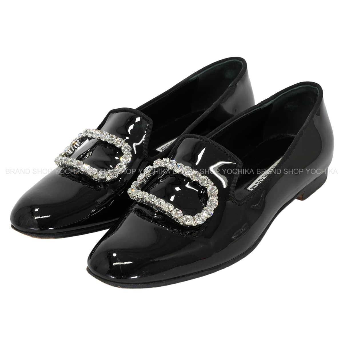 [Pre-loved] MANOLO BLAHNIK loafers Flat shoes PILA Noir (Black) Patent leather #36.5[USED SA][Authentic]