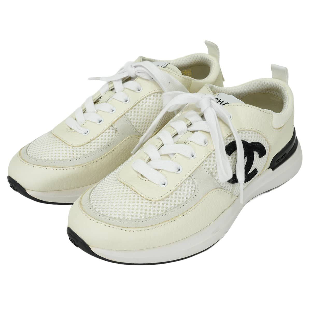 2021SS CHANEL sneakers SPORT-FLYER Blanc (White)/Noir (Black) Mesh/Leather #37 G37491[EXCELLENT][Authentic]