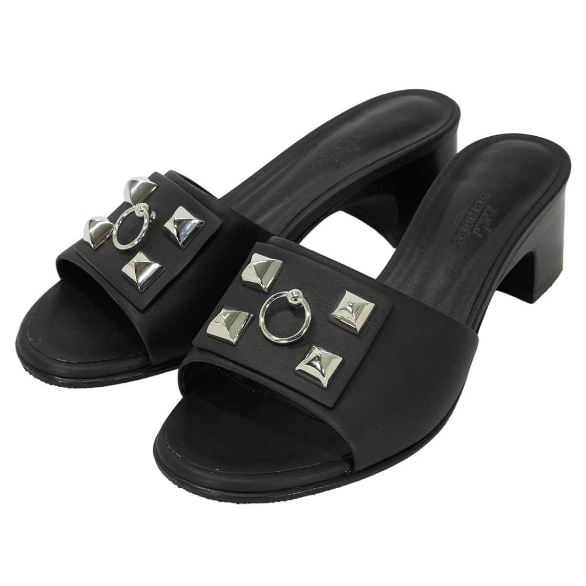 [Pre-loved] HERMES sandals Dreamy Medor Collier de Chien Studs Noir (Black) calf #35.5 Silver HW H212027Z[LIKE NEW][Authentic]