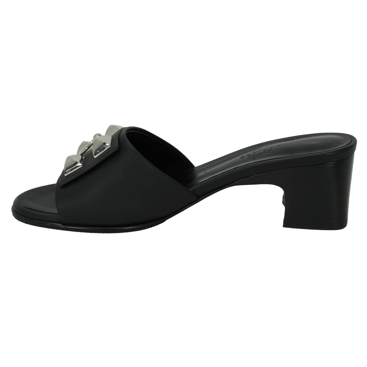 [Pre-loved] HERMES sandals Dreamy Medor Collier de Chien Studs Noir (Black) calf #35.5 Silver HW H212027Z[LIKE NEW][Authentic]