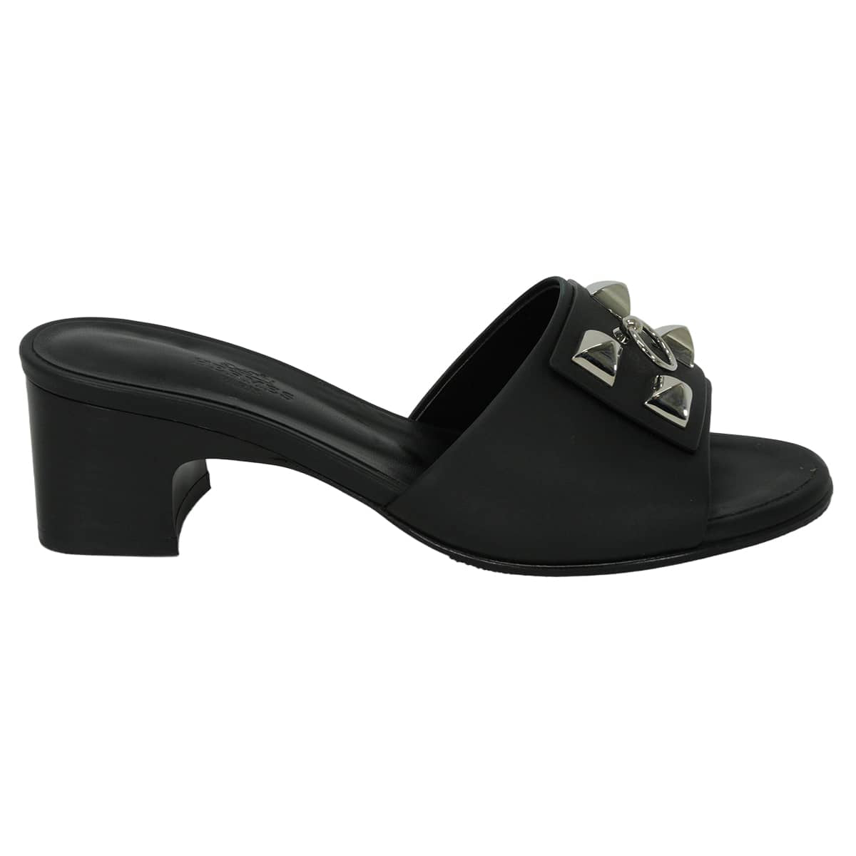 [Pre-loved] HERMES sandals Dreamy Medor Collier de Chien Studs Noir (Black) calf #35.5 Silver HW H212027Z[LIKE NEW][Authentic]