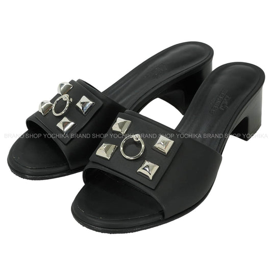 [Pre-loved] HERMES sandals Dreamy Medor Collier de Chien Studs Noir (Black) calf #35.5 Silver HW H212027Z[LIKE NEW][Authentic]