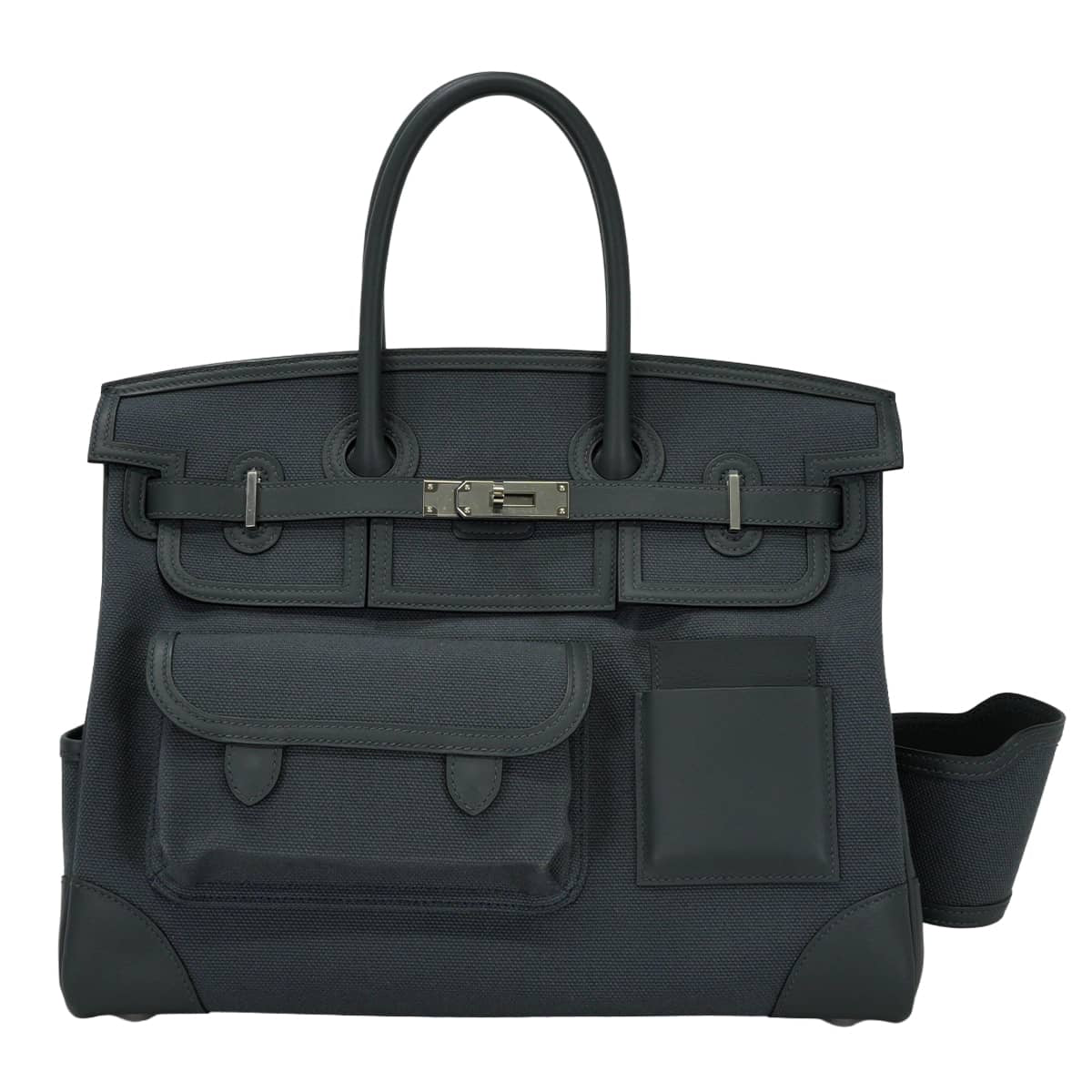[Pre-loved] HERMES Handbag Birkin35 Cargo pocket Gris Misty Toile Goeland/Veau Swift Silver HW Stamp W[LIKE NEW][Authentic]