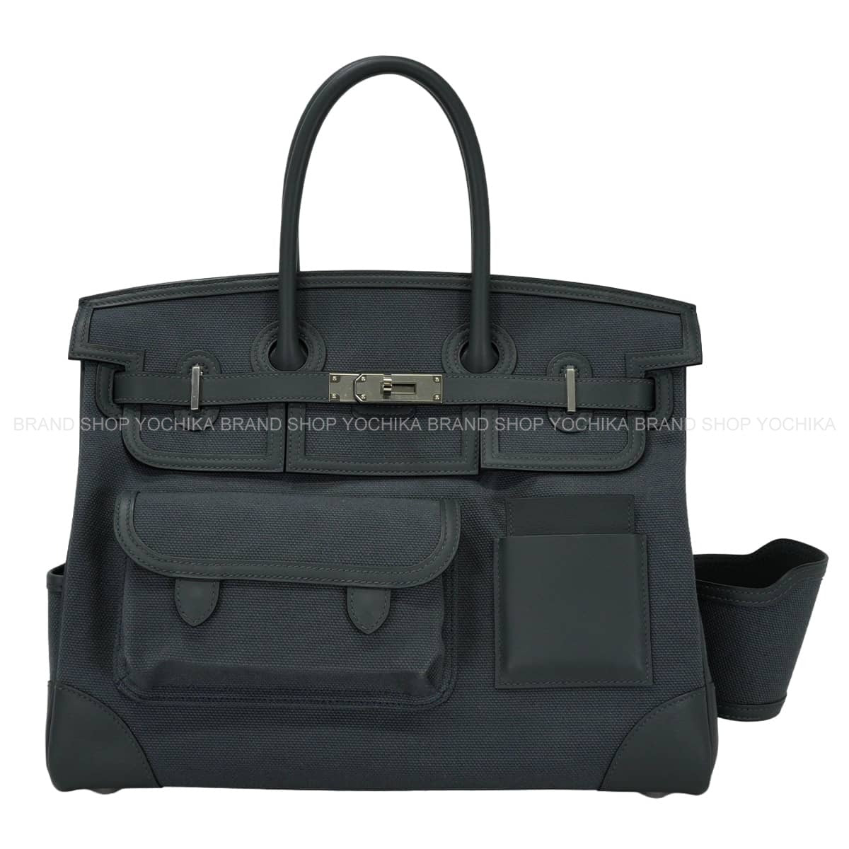[Pre-loved] HERMES Handbag Birkin35 Cargo pocket Gris Misty Toile Goeland/Veau Swift Silver HW Stamp W[LIKE NEW][Authentic]