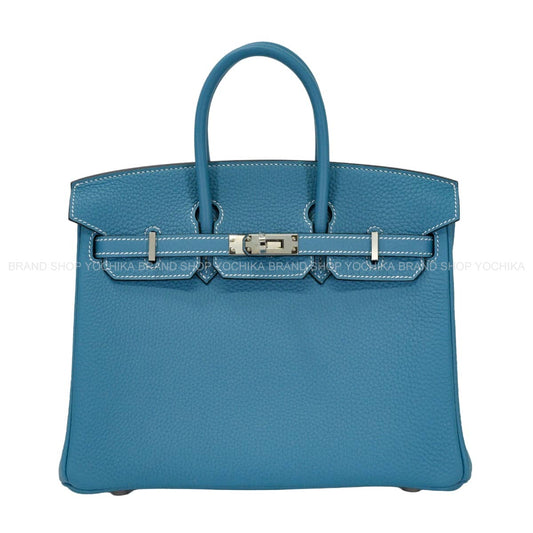 HERMES Handbag Birkin25 New Bleu Jean Veau Togo Silver HW Stamp K[EXCELLENT][Authentic]