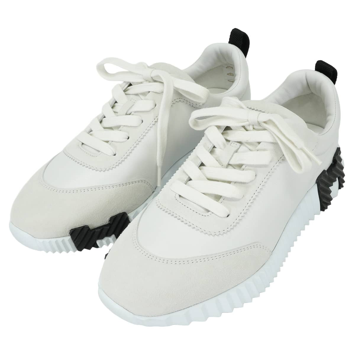 HERMES sneakers Bouncing Blanc (White)/Noir (Black) Calf/Chevre Velours #37[EXCELLENT][Authentic]
