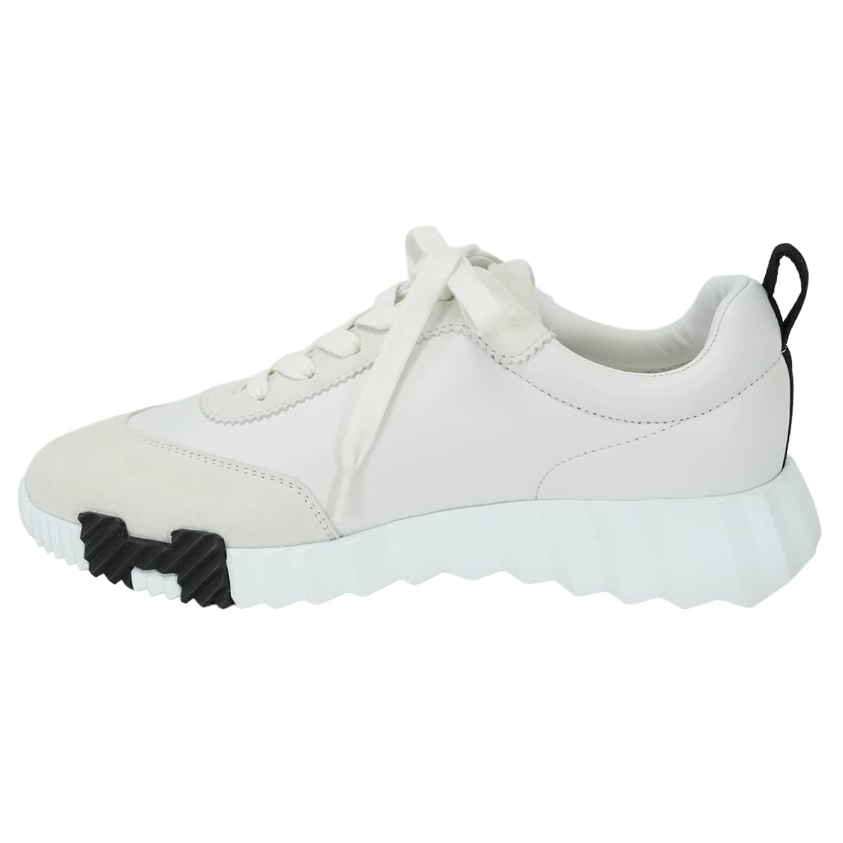 HERMES sneakers Bouncing Blanc (White)/Noir (Black) Calf/Chevre Velours #37[EXCELLENT][Authentic]