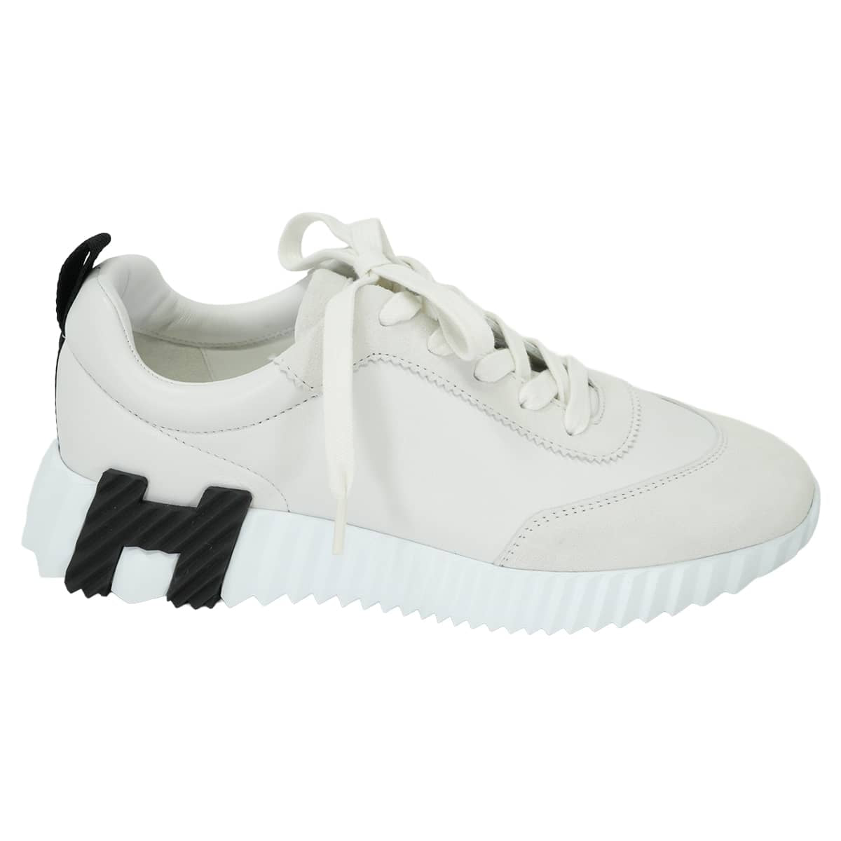 HERMES sneakers Bouncing Blanc (White)/Noir (Black) Calf/Chevre Velours #37[EXCELLENT][Authentic]