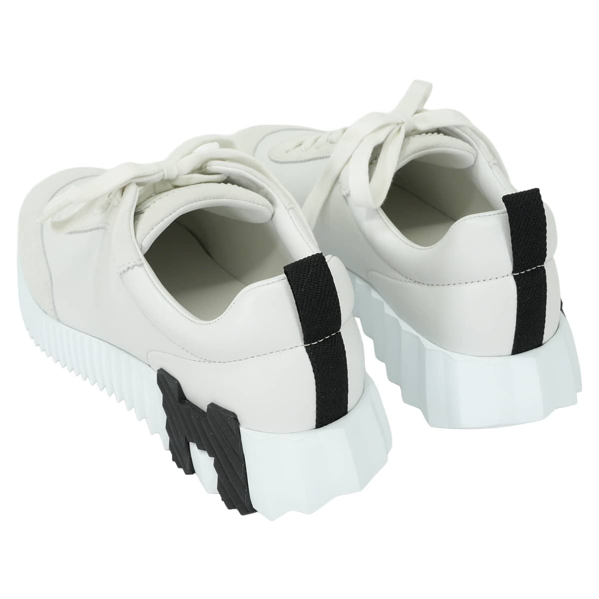 HERMES sneakers Bouncing Blanc (White)/Noir (Black) Calf/Chevre Velours #37[EXCELLENT][Authentic]