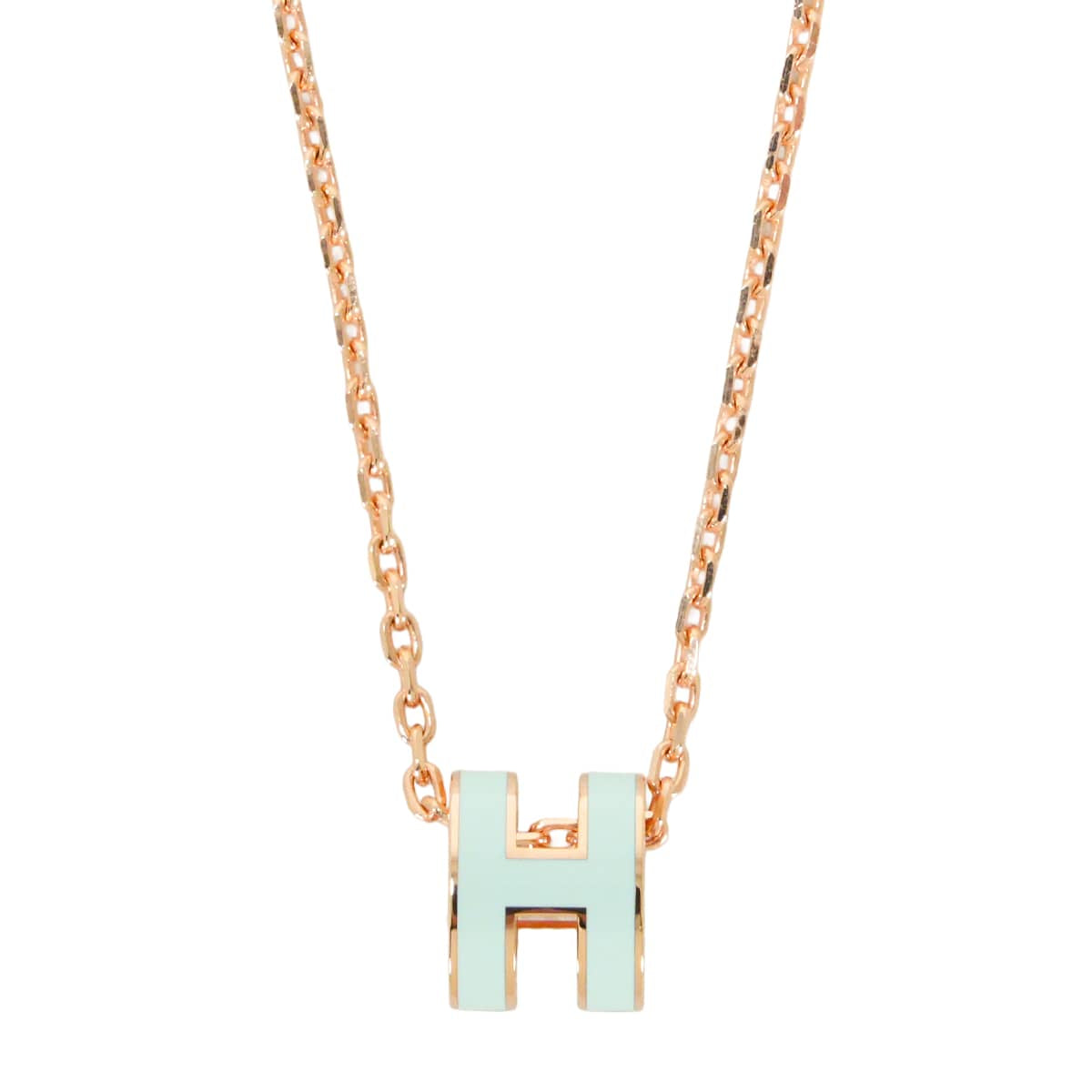 HERMES necklace Mini Pop H Pendant Vert Peppermint Rose Gold plated/Lacquer[BRAND NEW][Authentic]