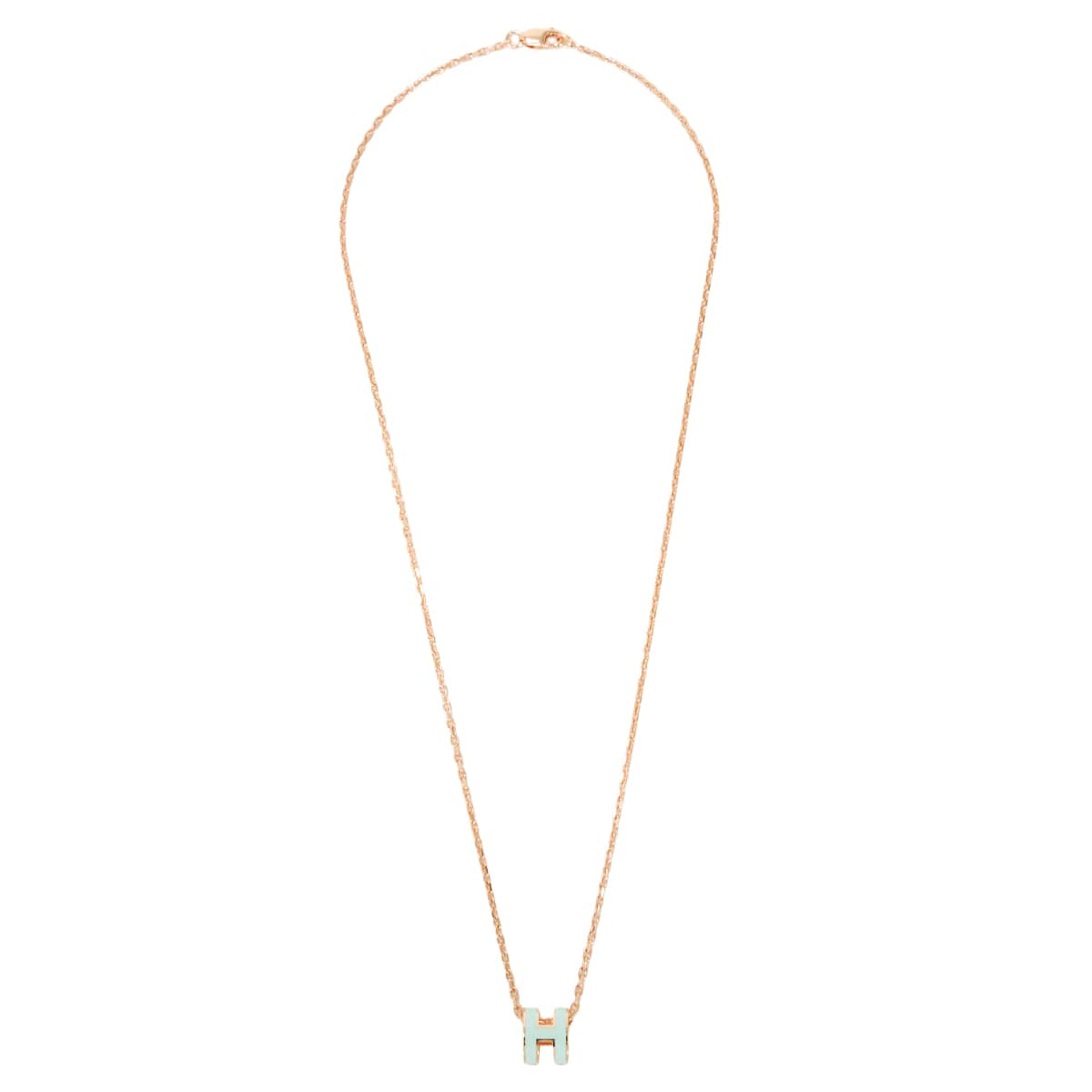 HERMES necklace Mini Pop H Pendant Vert Peppermint Rose Gold plated/Lacquer[BRAND NEW][Authentic]