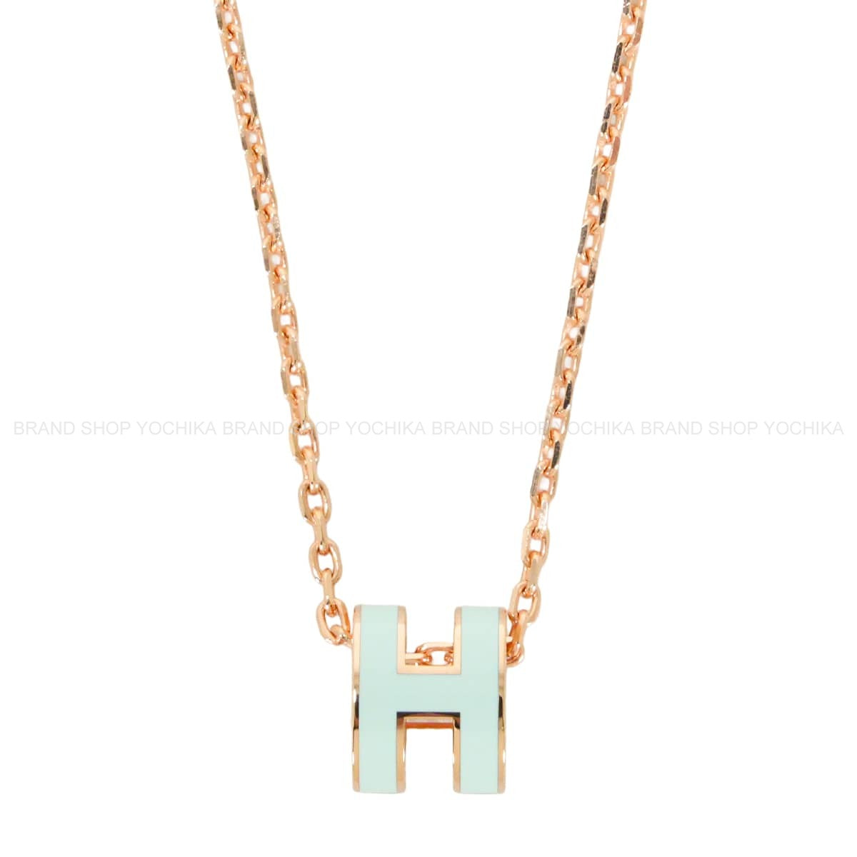 HERMES necklace Mini Pop H Pendant Vert Peppermint Rose Gold plated/Lacquer[BRAND NEW][Authentic]