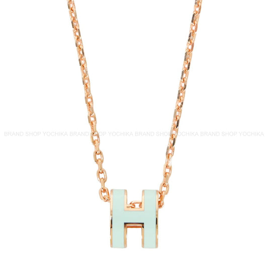HERMES necklace Mini Pop H Pendant Vert Peppermint Rose Gold plated/Lacquer[BRAND NEW][Authentic]