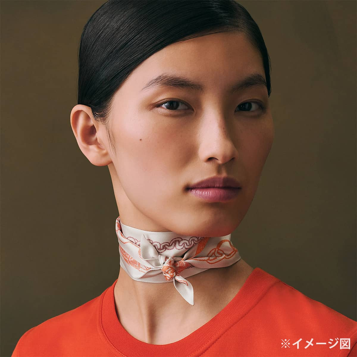 HERMES scarf Twilly Boucle et MaillonsGreige/Brique/Orange Silk100% HTH2607L[BRAND NEW][Authentic]