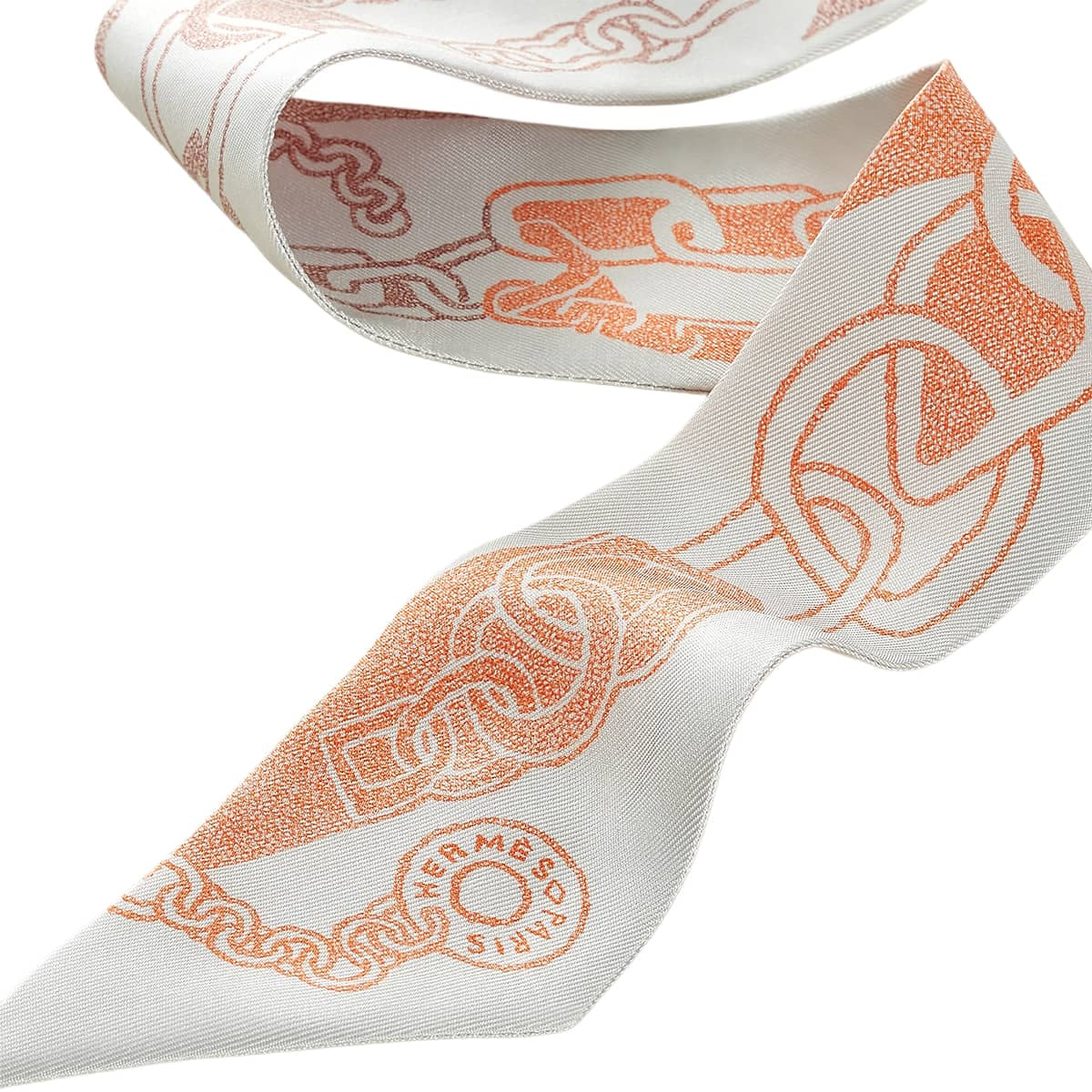 HERMES scarf Twilly Boucle et MaillonsGreige/Brique/Orange Silk100% HTH2607L[BRAND NEW][Authentic]