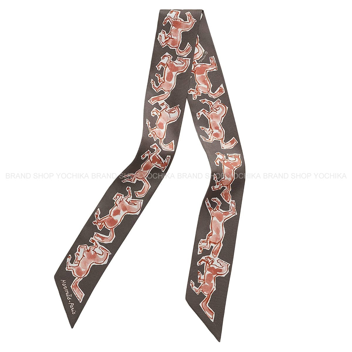 HERMES scarf Twilly Chevaux en LiberteGris Taupe/Vieux Rose/White (Blanc) Silk100% H063803S 24[BRAND NEW][Authentic]
